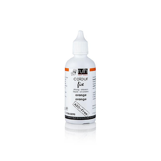 Lebensmittelfarbe, orange, flüssig, fettlöslich, Ruth (7704), 90 g - Flüssige, fettlösliche Lebensmittelfarbe in leuchtendem Orangeton Entwickelt für die Gastronomie, perfekt für Hobbyköche 90-Gramm-Packung für zahlreiche kulinarische Experimente Ideal für farbenfrohe, überraschende Gerichte