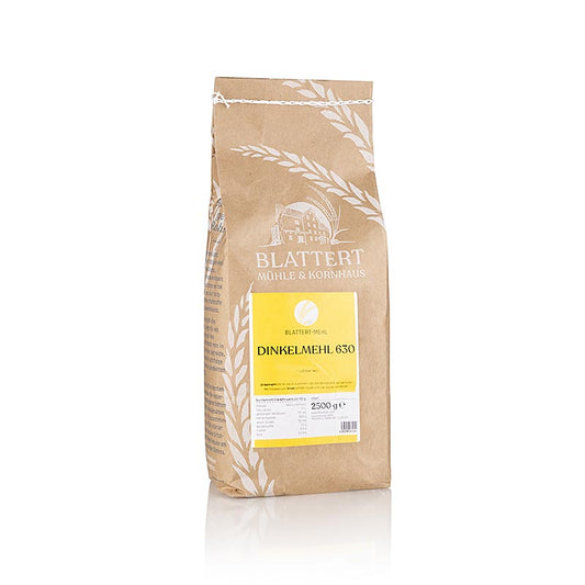 Blattert Mühle Dinkelmehl 630 UrDinkelHell, 2,5 kg - Hochwertiges Mehl aus sorgfältig ausgewähltem Dinkel für köstliche Brote, Kuchen und andere Backkreationen, vielseitig einsetzbar, ideal für erfahrene Bäcker und begeisterte Hobbyköche