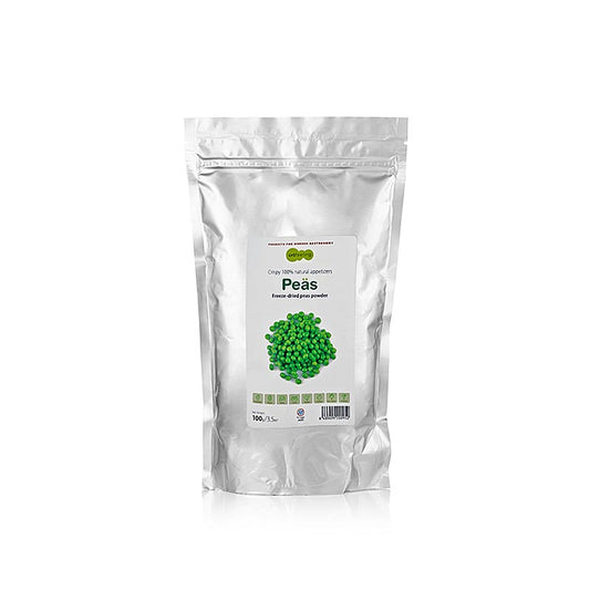 Gefriergetrocknetes Erbsenpulver von TÖUFOOD LYOFËELING PEÄS, ideal zum Verfeinern von Suppen, Soßen und Smoothies, bietet alle Nährstoffe und Aromen frischer Erbsen in praktischer Pulverform