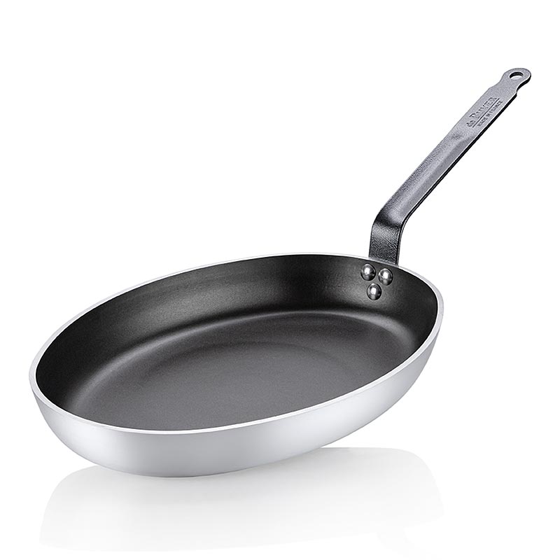 Large oval antihaft induction fish pan, 36cm diameter, de Buyer brand