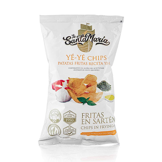 Kartoffelchips Aperitivo Receta Ye-Ye, gewürzt, La Santamaria, 130 g - Knusprige handwerklich zubereitete spanische Kartoffelchips für gemütliche Aperitifs und spanische Abende mit Freunden und Familie