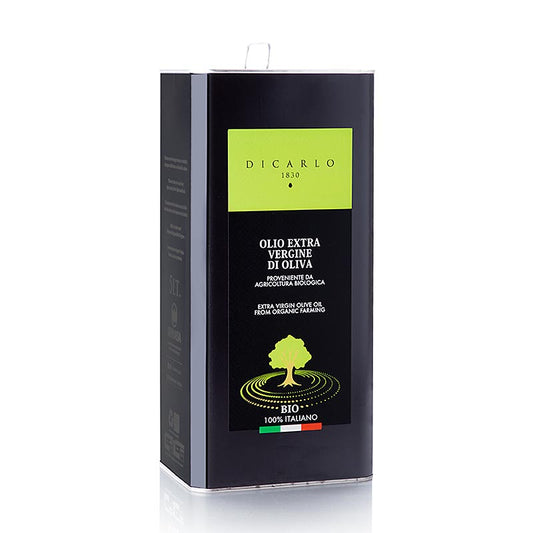 Natives Olivenöl Extra Oil EVO Di Carlo, BIO, 5 l - Eine 5-Liter-Dose mit biologisch angebautem Olivenöl von unvergleichlichem Geschmack, reichhaltigem, fruchtigem Aroma und samtig-weicher Textur, perfekt für kulinarische Kreationen