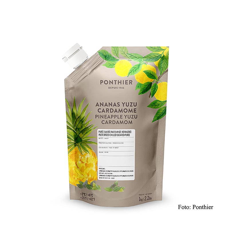 Ponthier - Püree - Ananas, Yuzu, Cardamom & Zucker Püree (Cocktailbase), 1 kg