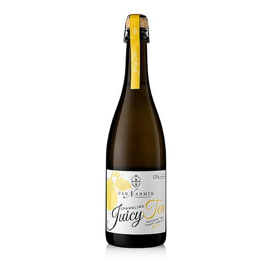 750 ml Flasche mit Sparkling Juicy Tea - weißer Tee - Tahiti Vanille-Quitte, von Nahmen, BIO, DE-ÖKO-039 Kombiniert Noten von Pai Mu Tan Tee, Quitte und Tahiti Vanille zu einem harmonischen, alkoholfreien Genusserlebnis Passt perfekt als Apéritif zu Fisch, Fleisch und Salaten Jetzt auch in 200 ml erhältlich - Artikel 63682