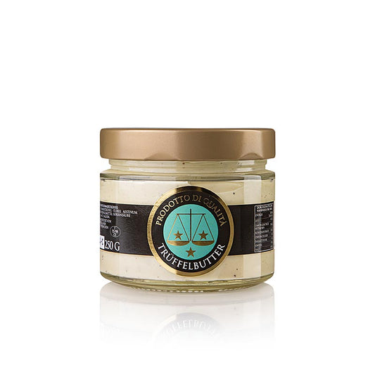 Trüffelbutter-Zubereitung Alba, weiß, m Sommertrüffeln, 250 g: Handwerklich hergestellte Buttermischung mit hochwertigen Sommertrüffeln, perfekt zum Verfeinern von Pastagerichten, Risottos und Saucen oder als cremiger Belag auf Brot