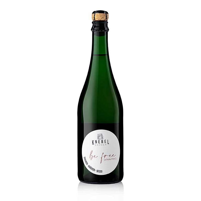 Be Free Trauben-Kräuter-Secco, alkoholfrei, Knebel Brüder, 750 ml: Genießen Sie den frischen und fruchtigen Geschmack dieses alkoholfreien Sekts, hergestellt aus sorgfältig ausgewählten Trauben und einer Gewürzmischung, ideal zum Teilen oder für besondere Momente
