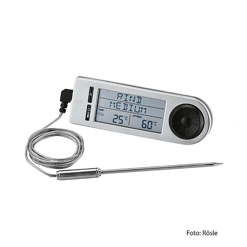 Digitales Grillthermometer von Rösle mit großem Temperaturbereich und leicht ablesbarer Digitalanzeige aus hochwertigem Edelstahl