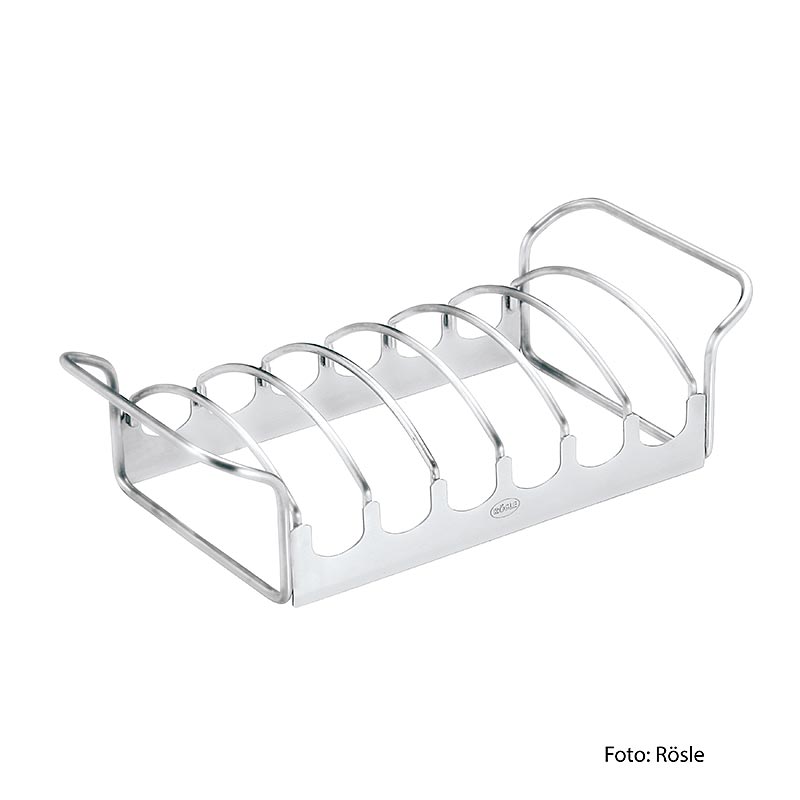 Rösle Braten- und Rippchenhalter aus hochwertigem Edelstahl für perfekt gegrillte Spareribs Ideal für kleinere Portionen und begrenzten Grillplatz Maße: 18 x 12,5 x 8,5 cm