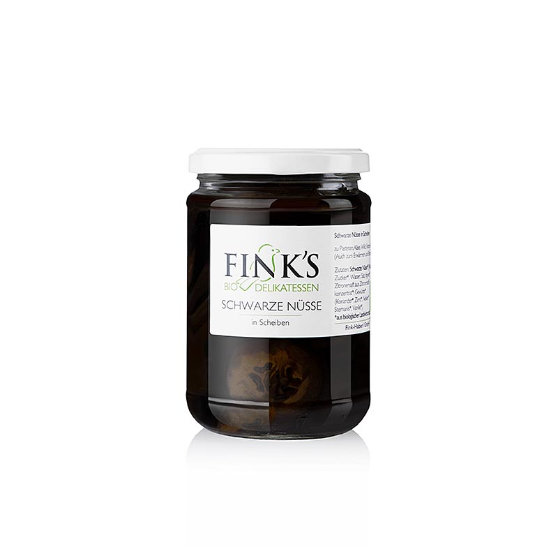 Schwarze Walnüsse (in Scheiben) in kräftigem Sirup, Finks Delikatessen, BIO, 380 g