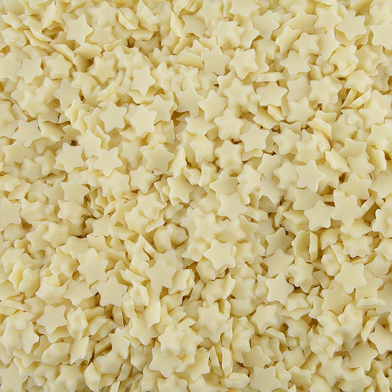 Weiße Schoko Streusel Sterne Sprinkle von Dobla, 600 g, ideal zur Veredelung von Desserts und Torten Die hochwertigen Streusel aus weißer Schokolade verleihen süßen Kreationen eine festliche Note und sind in einer praktischen 600-Gramm-Dose verpackt Ideal für den regelmäßigen Einsatz in der Küche oder Patisserie Lassen Sie sich inspirieren und beeindrucken Sie mit schön dekorierten Leckereien