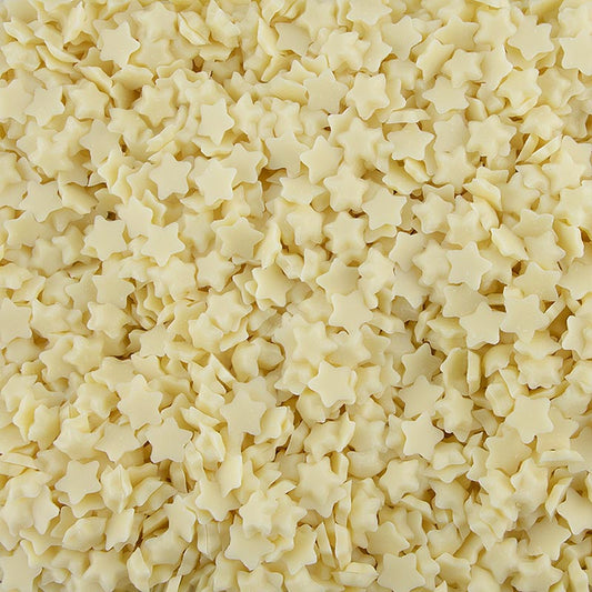 Weiße Schoko Streusel Sterne Sprinkle von Dobla, 600 g, ideal zur Veredelung von Desserts und Torten Die hochwertigen Streusel aus weißer Schokolade verleihen süßen Kreationen eine festliche Note und sind in einer praktischen 600-Gramm-Dose verpackt Ideal für den regelmäßigen Einsatz in der Küche oder Patisserie Lassen Sie sich inspirieren und beeindrucken Sie mit schön dekorierten Leckereien