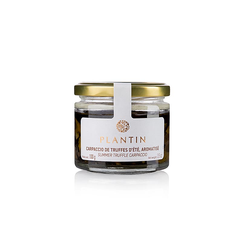 Sommertrüffel Carpaccio, Plantin, 100 g - Luxuriöse Delikatesse aus frisch gehobeltem Sommertrüffel, ideal als Vorspeise oder Beilage, in praktischer 100g-Packung für Hobby- und Profiköche geeignet
