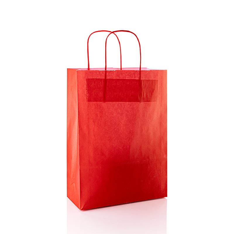 Papiertüte -M-, rot, 220x100x310mm, 1 St - Rote Papiertüte der Größe M (220x100x310mm) für Delikatessen und Spezialitäten, robuste Papierkonstruktion, leicht zu falten und zu verschließen