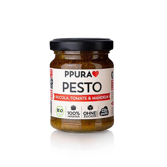 Veganes biologisches Pesto aus Tomaten, Rucola & Mandeln von Ppura, ideal für Pasta und Sandwiches