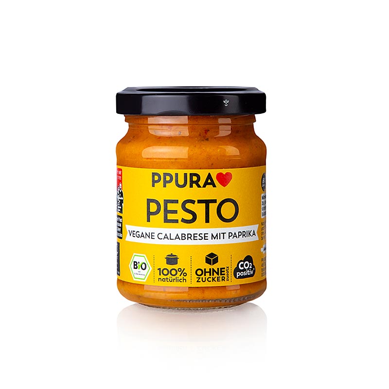 Veganer und biologischer Pesto Calabrese von Ppura mit sonnengereiften Paprika, ideal als Pasta- oder Brotsauce, Dip oder zum Verfeinern von Gerichten, 120 g