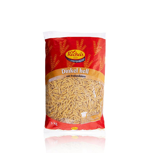 Recheis - Dinkel Penne Mezze, hell, 3 kg - Hochwertige handwerklich hergestellte Dinkel-Penne mit einzigartigem Geschmack und Textur, ideal für Hobbyköche und Profis, um raffinierte Nudelgerichte zuzubereiten