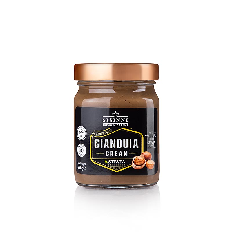 Gianduia Creme, Haselnusscreme mit Stevia, Sisinni, 380 g - Köstliche, kalorienärmere Haselnusscreme mit Stevia, samtiger Textur, ideal auf Brot oder in Desserts, authentisch italienischer Geschmack von Sisinni