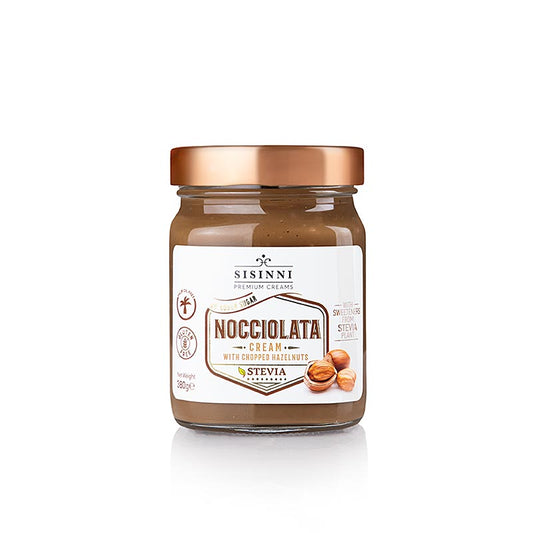 Nocciolata Creme mit Haselnussstückchen und Stevia, 380 g, ideal für Brotaufstrich oder Desserts, authentischer italienischer Geschmack von Sisinni