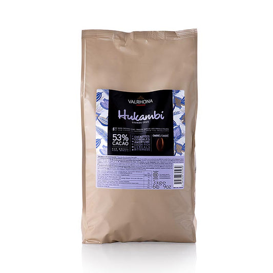 Valrhona Hukambi Lactée 53% Callets, Vollmilch Couverture (49787), 3 kg - Premium-Vollmilchüberzugsschokolade in praktischer Callets-Form für professionelle Chocolatiers und Hobbyköche zur Herstellung von köstlichen Schokoladenkreationen wie Bonbons, Trüffeln und Desserts