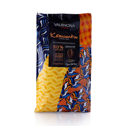 Valrhona Komuntu 80 %, Callets, Bitter Couverture (48579) 100 Jahre Jubiläum, 3 kg - Premium-Bitterkuvertüre für raffinierte Desserts und Pralinen, ideal für Hobbyköche und Profis