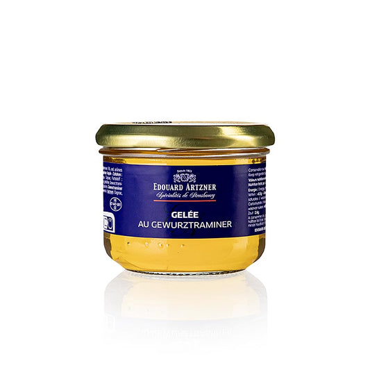 Gewürztraminer-Gelee von Feyel, handwerklich hergestellt aus aromatischen Trauben, perfektes Gleichgewicht aus Süße und Frucht, ideal für Käseplatten, Pasteten und zum Aromatisieren von Gerichten, luxuriöses 200-Gramm-Glas, raffinierter Geschmack