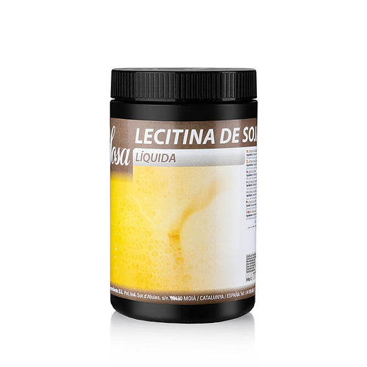 Flüssige Sojalecithin von Sosa, ideal als Emulgator und Stabilisator in verschiedenen Gerichten und Zubereitungen, aus Sojabohnen gewonnen, verbessert die Textur und schafft eine cremige Konsistenz, perfekt für Mousses, Eiscreme, Soßen, Dressings und Schokoladenkreationen, verpackt in einer praktischen 1kg-Flasche