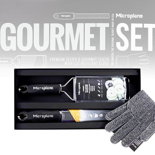 Microplane Geschenkset "Gourmet-Set", Zester Reibe +Hobel +Handschuh, 3 St