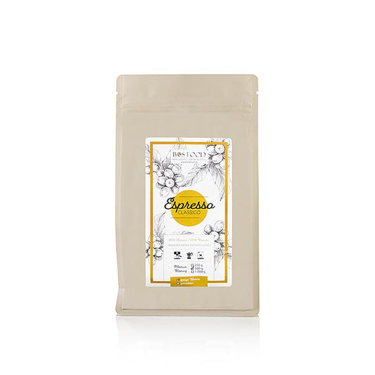 Ganze Bohnen der Premium-Kaffeemischung BOS FOOD Espresso Classico, 500g, für reichhaltigen Espresso