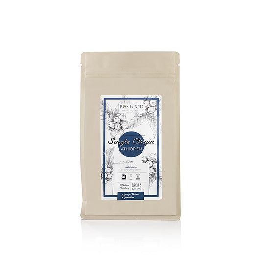 Äthiopischer Yirgacheffe Single Origin Kaffee, ganze Bohne, 500 g – sorgfältig ausgewählt und handwerklich geröstet für ein einzigartiges Geschmackserlebnis mit Noten von Zitrusfrüchten, Honig und Blumen Ideal für den Genuss zu Hause oder in Restaurants Entdecken Sie die Authentizität und Qualität von BOS FOOD Kaffee