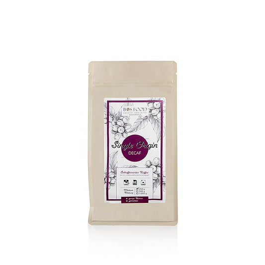 Entkoffeinierter Single-Origin-Kaffee von BOS FOOD, ganze Bohne, 250 g - hochwertiger entkoffeinierter Kaffee für Kaffeeliebhaber, handwerklich geröstet und geeignet für alle Zubereitungsarten