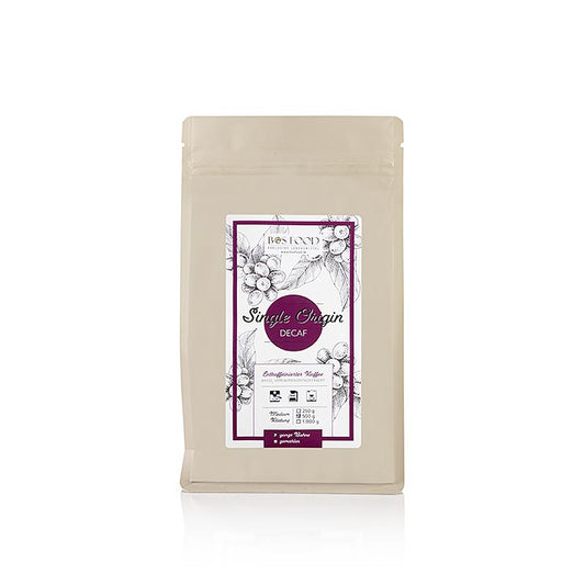 Entkoffeinierter BOS FOOD Single Origin Kaffee, ganze Bohne, 500 g-Packung, ideal für koffeinfreien Genuss