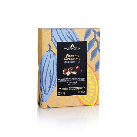 Valrhona Equinoxe Kugel, Mandeln & Haselnuss in Bitter u Milch-Schokolade, 230 g - Luxuriöse Schokoladenkreation mit knackigen Nüssen und feinster Zartbitter- und Vollmilchschokolade, handgefertigt von den Chocolatiers von Valrhona