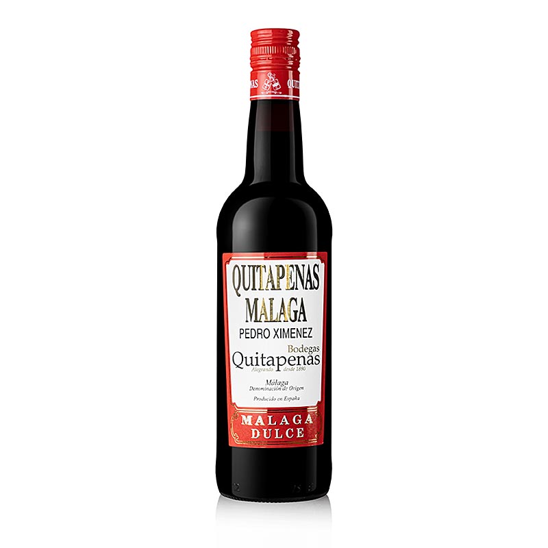 Bodega Quitapenas Malaga Pedro Ximenez Likörwein, süß, 15% vol, Spanien, 750 ml - Flasche des süßen Likörweins aus Malaga, hergestellt aus der Pedro Ximenez Traube, mit 15% Alkoholgehalt, hergestellt in Spanien, 750 ml
