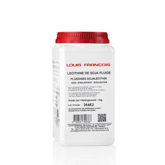 Flüssiges Sojalecithin (E322) von Louis Francois, 1 kg, unverzichtbarer Emulgator für die moderne Küche Geeignet für Schokolade, Eiscreme, Soßen und Backwaren Optimale Struktur und Stabilität Einfach zu verarbeiten und gut mischbar mit anderen Zutaten