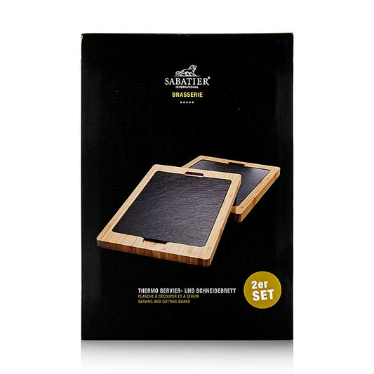 Thermo-Servier- & Schneidebrett aus elegantem Schiefer, ideal für stilvolle Präsentation und Servieren von Vorspeisen, Käse oder Charcuterie, 34x24x2cm, SIBras, 2 St