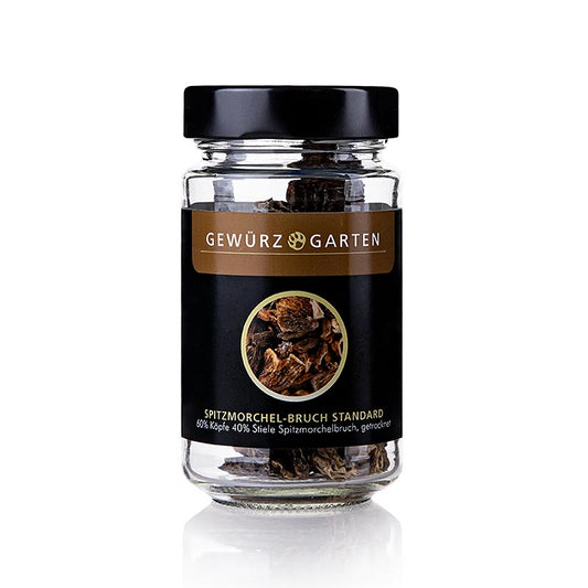 Getrocknete Spitzmorchel-Bruch Standard von Gewürzgarten, 60% Köpfe 40% Stiele, 15 g - ideal zum Verfeinern von Risottos, Soßen und Suppen