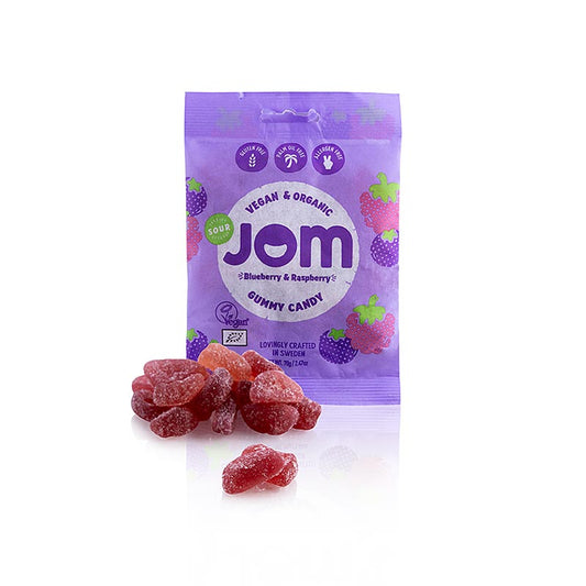 Bio-vegane säuerliche Heidelbeer-Himbeer-Gummibärchen von JOM, 70g-Packung, köstliche Leckerei aus natürlichen Zutaten