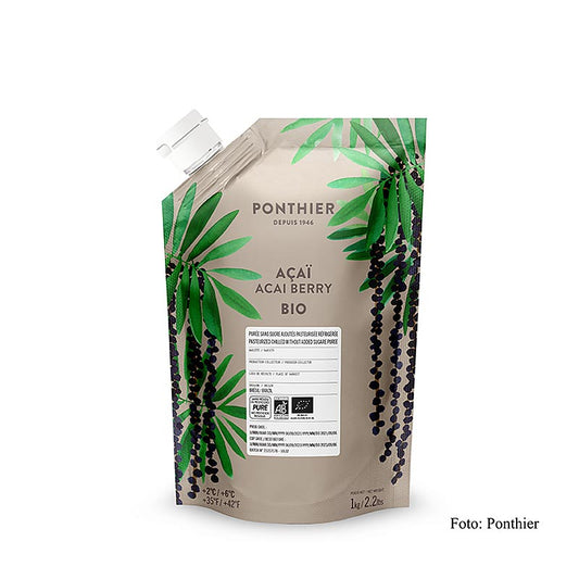 Bio Acai-Püree von Ponthier, ungesüßt, 100% Frucht, ideal für Smoothies, Saucen und Desserts, 1 kg-Packung