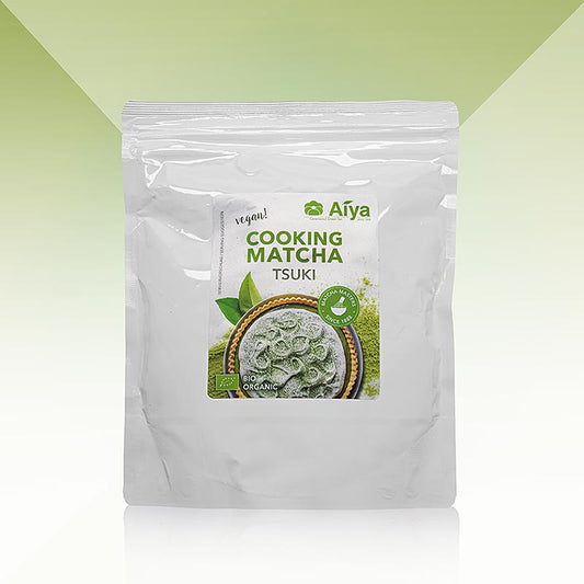 Hochwertiges Bio-Grünteepulver für köstliche Matcha-Gerichte und -Getränke, wie Smoothies, Eiscreme, Kuchen und Kekse, mit reichem Geschmack und leuchtend grüner Farbe, in 500-g-Packung Entdecken Sie die Vielseitigkeit und gesundheitlichen Vorteile von AIYA Matcha Tsuki!