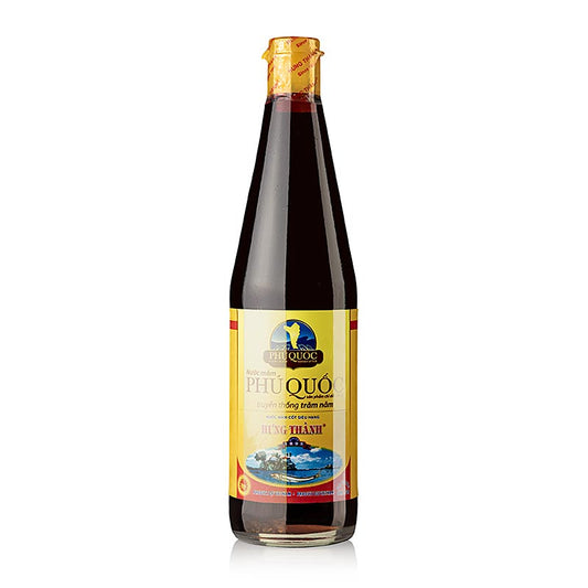 Fischsauce Hun Thanh, Phu Quoc, Vietnam, 650 ml - Handwerklich hergestellte vietnamesische Fischsauce aus Anchovis und Meersalz, reich an Umami-Geschmack, unverzichtbar in der vietnamesischen Küche, 650 ml Inhalt