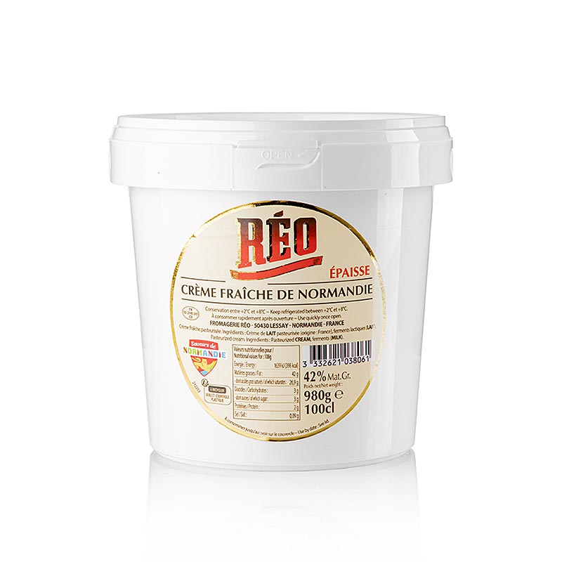 Crème Fraîche und Crème Épaisse aus der Normandie, RÉO, 42% Fett, 980 g - hochwertige Milchprodukte für köstliche Gerichte