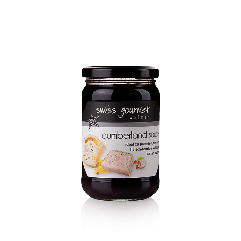 Cumberland Sauce von Swiss Gourmet, 260 ml, eine köstliche Sauce aus roten Johannisbeeren, Portwein und Orangen, ideal als Beilage zu Wild, Geflügel und Pasteten oder um eigenen Gerichten eine kulinarische Note zu verleihen