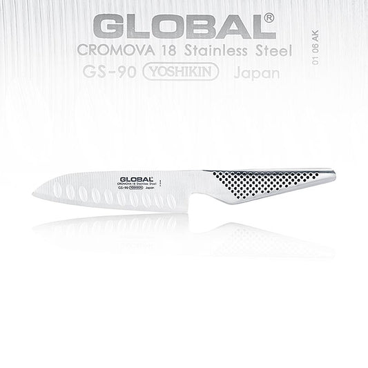 Santoku-Schüssel GS-90 mit 13 cm antihaftbeschichteter Klinge von GLOBAL für Gemüse, Fisch, Fleisch, ergonomischer Griff - unverzichtbares Werkzeug für effizientes und präzises Schneiden in der Küche