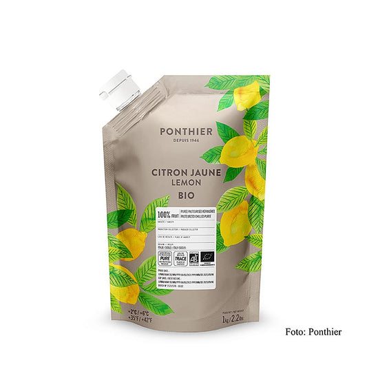 Bio-Zitronenpüree von Ponthier, 100% natürlicher Geschmack, ideal für Desserts, Saucen und Cocktails, ohne Zusatzstoffe und Konservierungsmittel, in praktischem 1 kg-Behälter