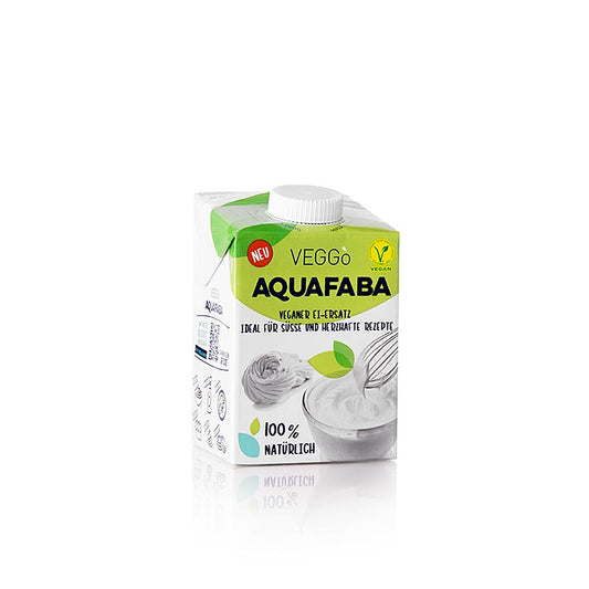 Bild eines 500 ml Behälters Aquafaba, dem veganen Eiweißersatz aus Kichererbsen, mit hoher Qualität und vielseitigen Anwendungsmöglichkeiten in der Küche