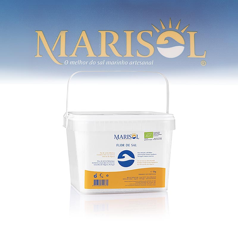 Marisol® Flor de Sal - Die Salzblume, CERTIPLANET, Kosher-zert, BIO, 3 kg - Handgeerntetes biologisches Meersalz mit zarter Textur und hohem Mineralgehalt, ideal für Hobby- und Profiköche