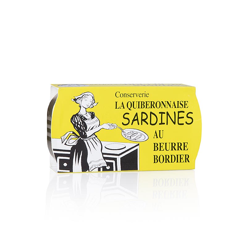 Sardinen in bretonischer Bordier Butter, La Quiberonnaise, 115 g - köstliche bretonische Delikatesse, handgefangen und in cremiger Butter konserviert, perfekt für Aperitifs und Tapas