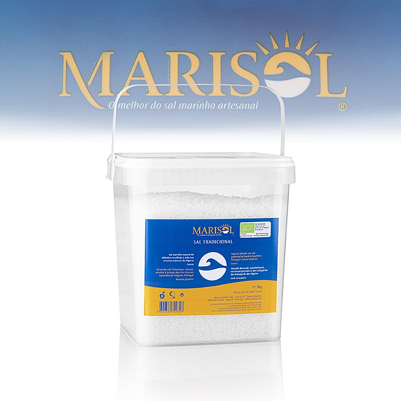 Marisol® Sal Tradicional Meersalz, grob, weiß, feucht, CERTIPLANET, BIO, 5 kg - hochwertiges, zertifiziertes Bio-Meersalz in grober, feuchter Konsistenz, ideal für natürliche und gesunde Speisen (German)