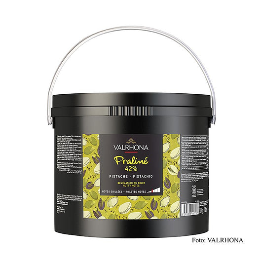 Valrhona Pistazien Praliné Masse, 42%, fruchtig (11936), 5 kg - Premium-Paste für Schokoladenkreationen und Desserts, seidig weiche Textur und intensiver Geschmack, unverzichtbare Zutat für Hobbykoch und Profi, 5kg-Packung für kreative Anwendungen