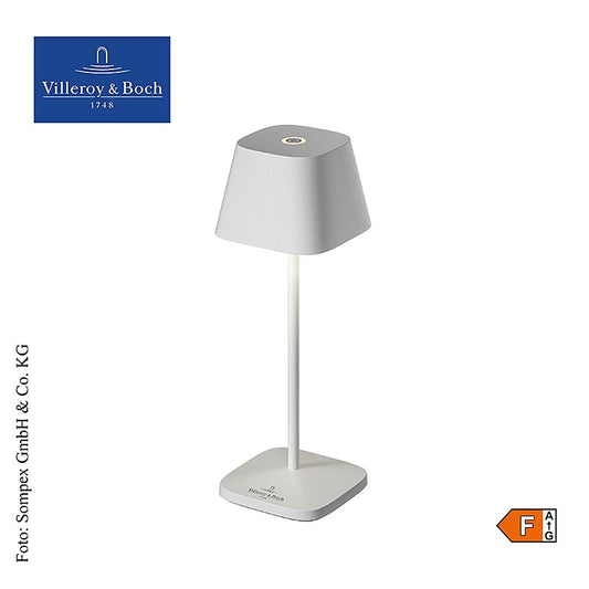 Tischleuchte Neapel MICRO mit wiederaufladbarem Akku, kompakten Maßen und stilvollem Design aus weißem Aluminium, für stimmungsvolle Beleuchtung im Innen- und Außenbereich, kabellos bis zu 8 Stunden betreibbar, dimmbare LED-Leuchten, einfaches Aufladen über USB
